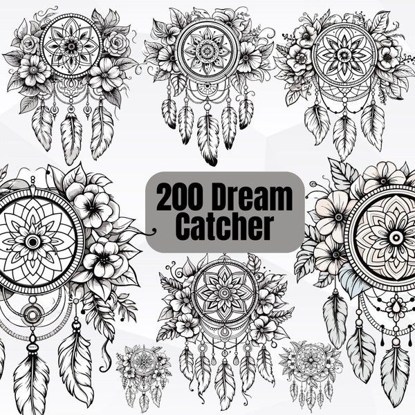 200 Dream Catcher Png Bundle | Plume Png | Impression attrape-rêves | Attrape-rêves Clipart | Boho Png | Png dessiné à la main | Receveur numérique