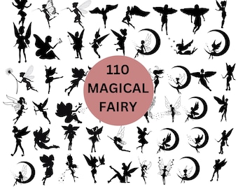 110 Magical Fairy Silhouette | Fairy Clipart | Fairy Vector/ PNG | Fairy Bundle | Fairy Queen Bundle | Planner Sticker | Sticker Tinkerbell