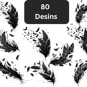 80 Feather and Flying Birds Svg | Feather Silhouette Svg File for Cricut | Digital Bird Flying Feather | Feather svg | Bird svg |Flying Bird