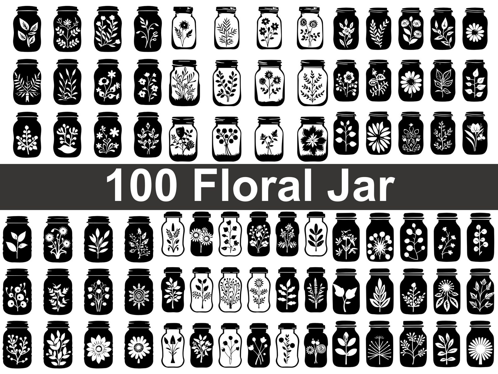 100 Silhouette Mason Jar SVG File Mason Jar Cut File Mason - Etsy