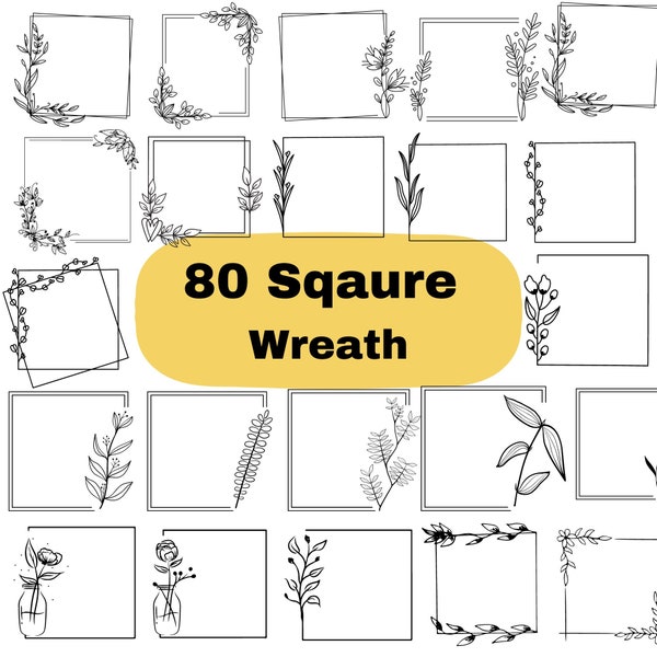 Square Wreath SVG Bundle of 80 | Floral Wreaths svg | Wedding Wreath svg | heart Laurel wreath svg |Circle Wreath svg |wreath line art print