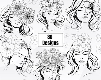 Line Art Women SVG Bundle of 80 | Woman Flowers svg | Flowers svg | Svg for Canvas | Canvas Art svg | Line art svg | Cut Files for Cricut