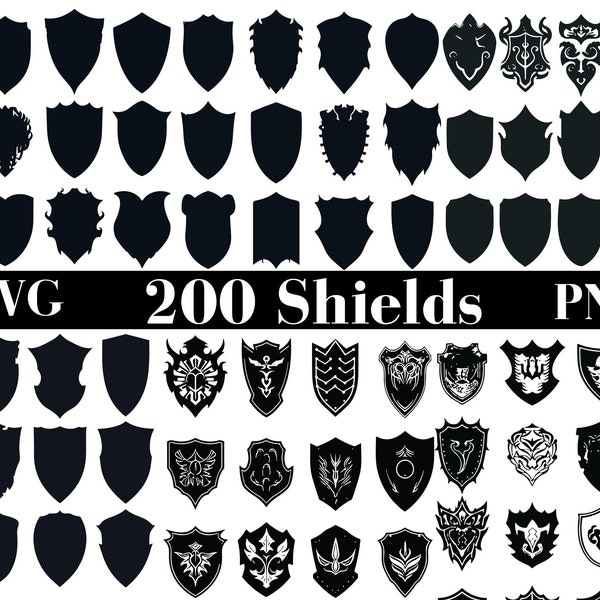 200 Shield SVG Bundle, Shield PNG Bundle, Shield Clipart, Shield SVG Cut Files for Cricut, Shield Silhouette, Badges Svg Png, Badge Svg