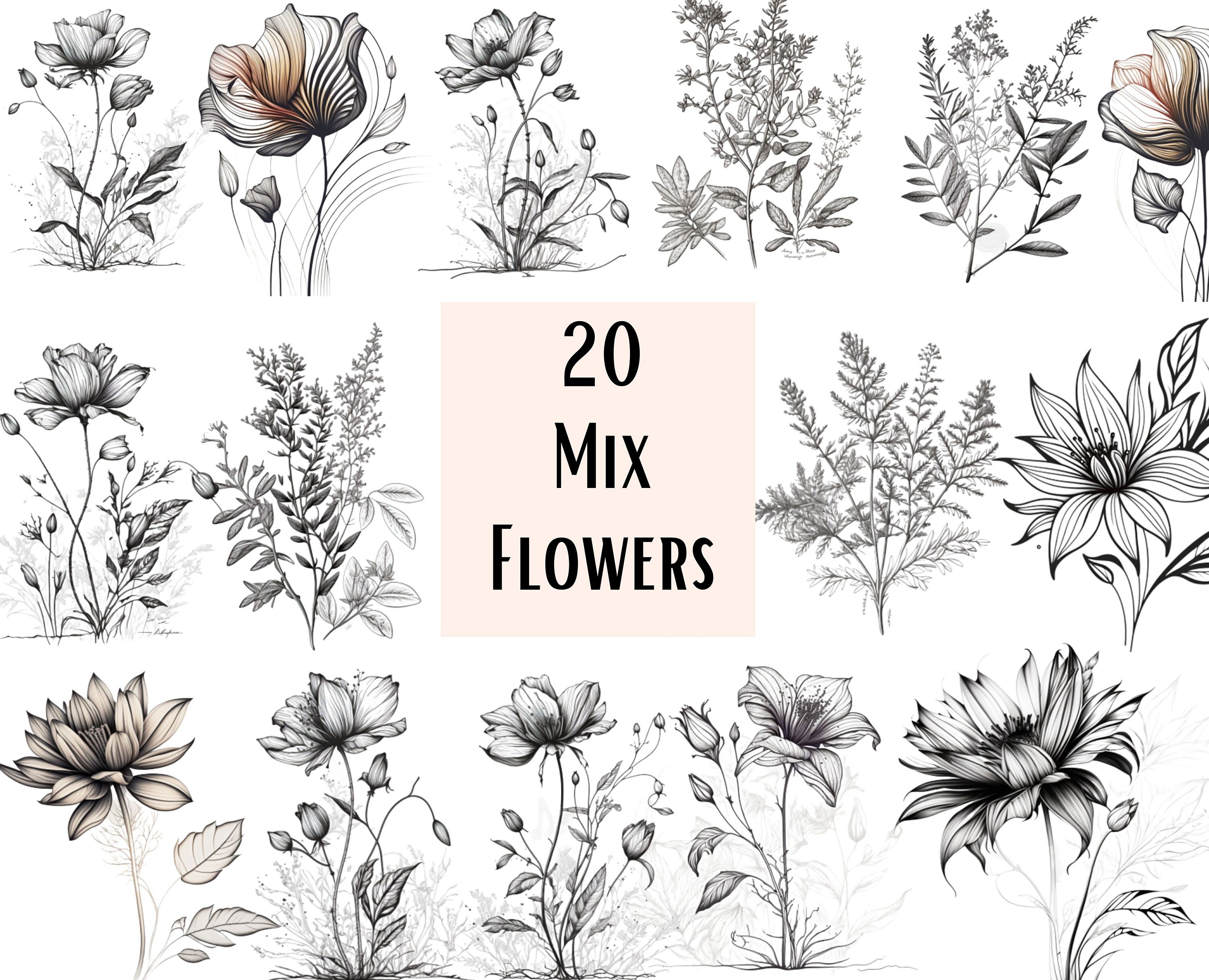 Hand Drawn Flower Svg Bundle Floral Svg Bundle Flower Svg Etsy