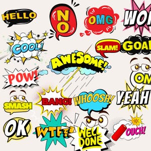 500 Comic Style Action Bubbles SVG Clipart - Comic Cartoon Style PNG Bundle - Comic sticker Clipart - Commercial Use - Instant Download