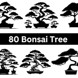 Bonsai Tree Silhouette Pack - 80 Designs | Digital Download | Bonsai Tree SVG, Bonsai Tree PNG, Bonsai Tree Vector, Bonsai Tree Cut File