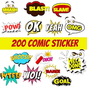 200 Comic Style Action Bubbles SVG Clipart - Comic Cartoon Style PNG Bundle - Comic Text Clipart - Commercial Use - Instant Download