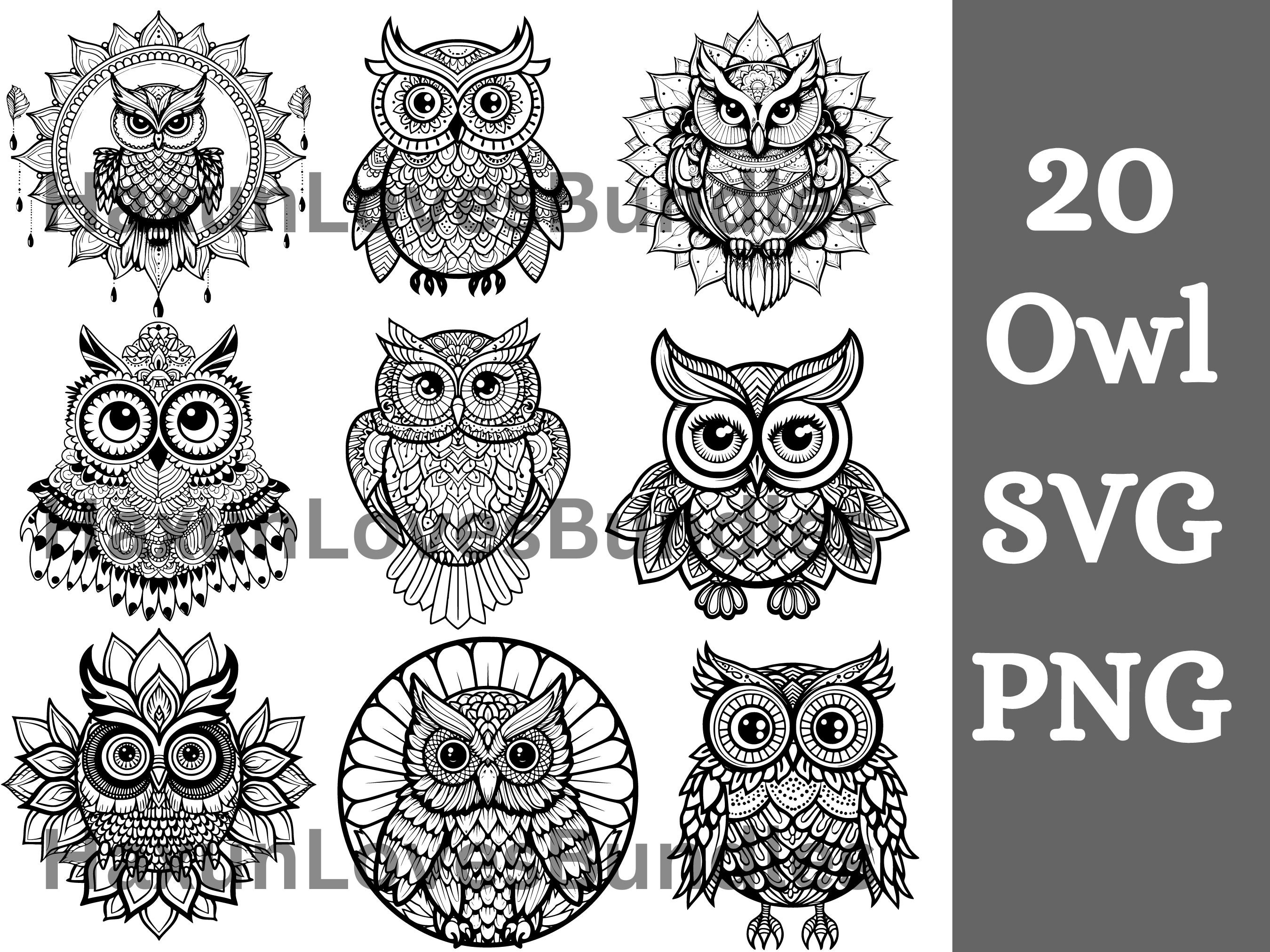 60 Owl Mandala | Zentangle PNG Files for Cricut Silhouette | Mandala Owl | Owl PNG |  Owl Silhouette