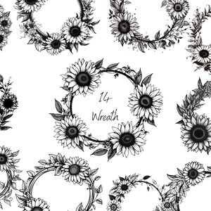 Sunflower Wreath Png Bundle | Floral Wreath Bundle | Wreath Png | Flower Png | Floral Png | Circle Frame Png | Flower Wreath Png
