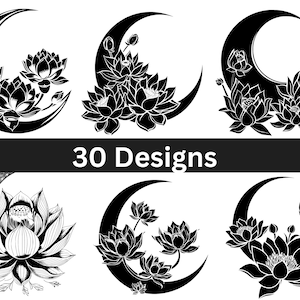Lotus Moon Svg, Fases da Lua Svg, Lua crescente floral svg, Blooming Lotus Moon Svg, Moon Clipart, Celestial Svg, Lotus Svg, Silhouette, Eps