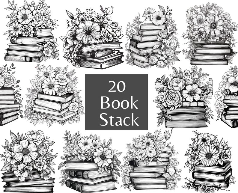 Book With Flower | Book Stack Png | Book Stack Png | Floral Book Stack ...