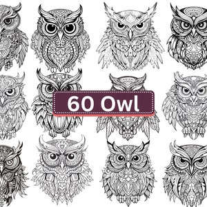 60 Owl Mandala | Zentangle PNG Files for Cricut Silhouette | Mandala Owl | Owl PNG |  Owl Silhouette | Mandala Clipart | Owl PNG