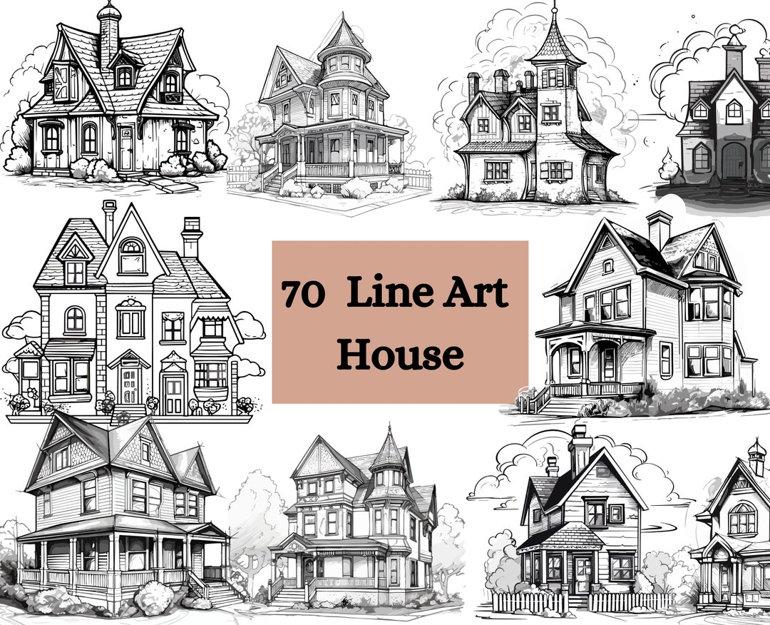 House Minimalist Line Drawing House Sketch Drawing House Line Art
