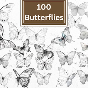 Line Art Butterflies pack of 100 | Butterflies Drawing | Printable Art | Downloadable Art | Digital Prints | Line art svg | Haxun