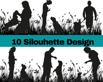 Dog Silhouette | Dog in a Grass | Dog SVG | Dog PNG | Grass Silhouette | Butterfly | Grass Svg Clipart | Silhouette | Dog Silhouette SVG