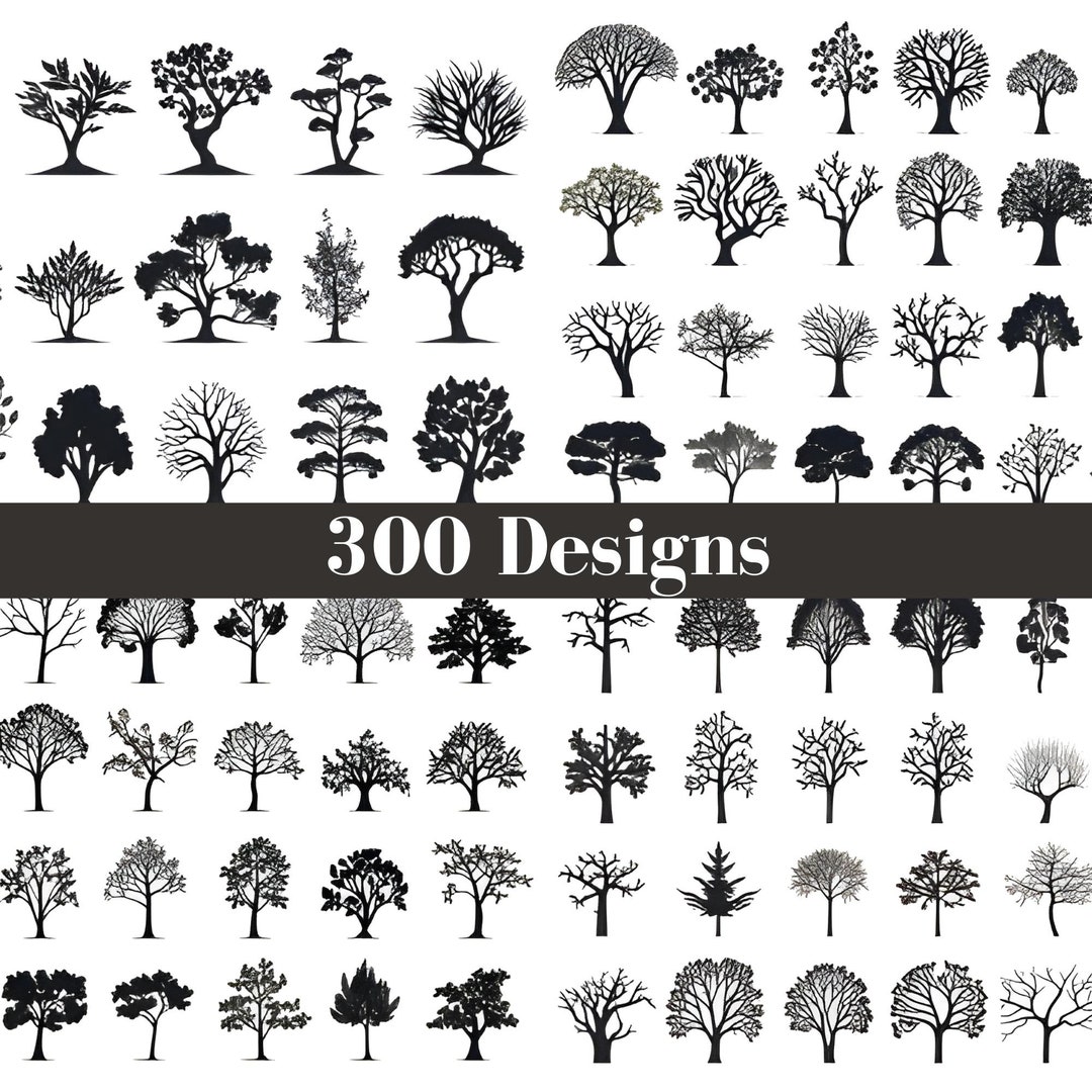 Tree silhouette svg bundle tree cut files for cricut forest etsy