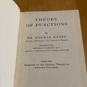 Theory of Functions parts I and II by Dr. Konrad Knopp 1945 and 1947 image 1