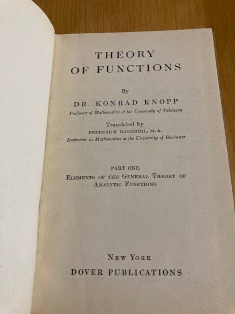 Theory of Functions parts I and II by Dr. Konrad Knopp 1945 and 1947 image 1