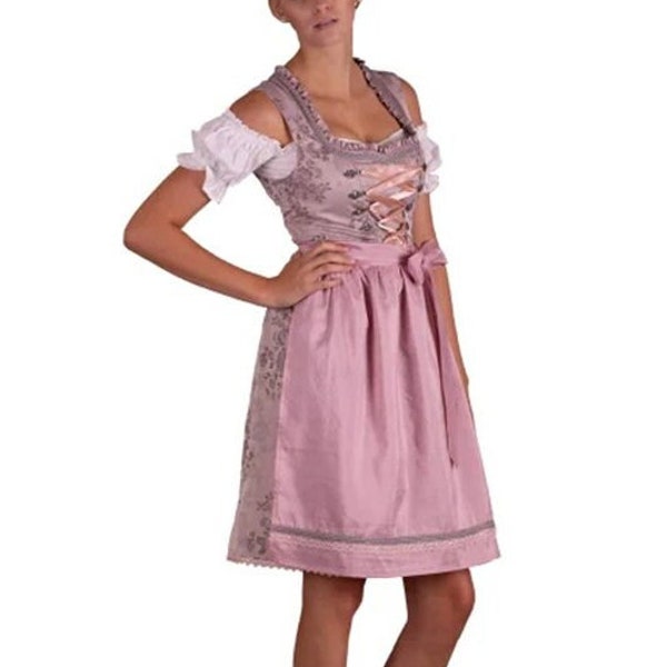 Golden Trachten german dress Dirndl 3 piece, Damen Midi Trachten-Kleid für Oktoberfest