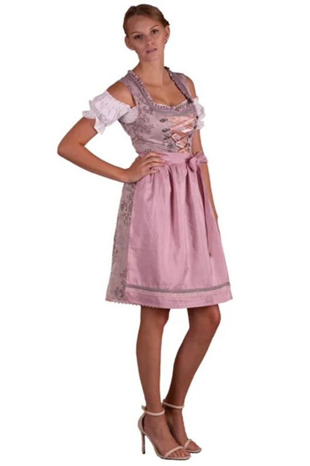 Trachten Dirndl Rosa-Weiß Gepunktet - Komplettset Mit Bluse & Schürze | Größen 34-42