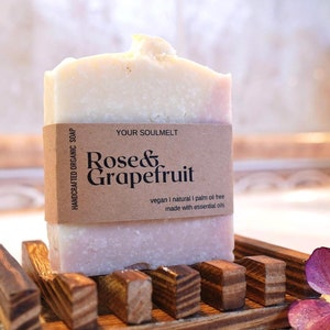 Natural soap &#39;Rose & Grapefruit&#39; made from vegetable and essential oils, vegan, palm oil free, skin care, sustainable, shower soap, gift idea