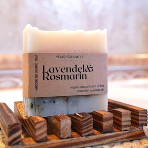 Natural soap &#39;Lavender & Rosemary&#39; made from vegetable and essential oils, vegan, palm oil free, skin care, sustainable, shower soap, gift idea