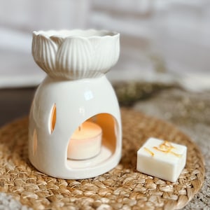 Cadeauset - aromalamp tulp, 3x wax melts van koolzaadwas en natuurlijke etherische oliën, aromatherapie geurwas, geurlamp, cadeau natuur