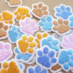 Iron-on Patch Paws x2 Set (small) on White Background Pet Cat or Dog Kawaii Sweet Cute - Iron-on Patch Colorful