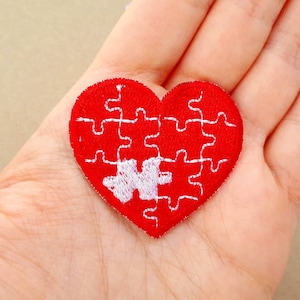 Opstrijkpatch hart met puzzelstukjes opstrijkpatch kawaii