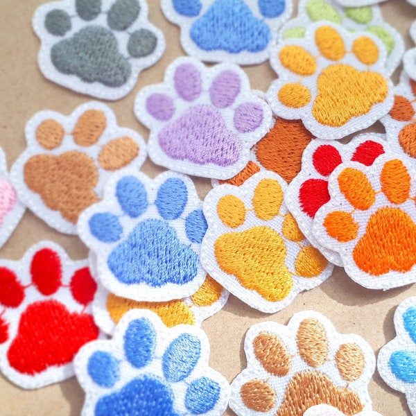 Iron-on patch paws (large, 14 colors) on white background colorful - pet cat dog kawaii sweet cute - iron-on patch