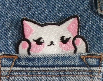 Iron-on Patch Katze Kawaii Süß Cute Klein - Pocket Cat Aufbügel Patch Aufbügler Aufnäher