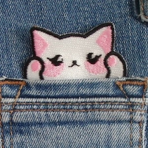 Parche termoadhesivo de gato kawaii, dulce y lindo, pequeño - Parche termoadhesivo de gato de bolsillo