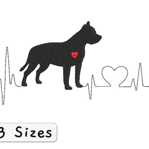 Embroidery file Paw EKG Heartbeat Embroidery Design Staffordshire Bull Terrier Heartbeat, dog, pet, dog mom, dog mom