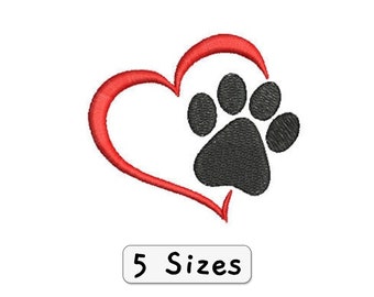 Stickdatei Pfote Herz 5 Größen Hundemama Katzenmama Embroidery Design Dog Mom, Cat Mom, Hund oder Katze, Pet