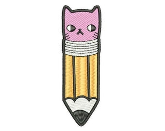 Stickdatei Katzenbleistift Embroidery Design Cute Kawaii Kawaii Süß Haustier Schulanfang Schule