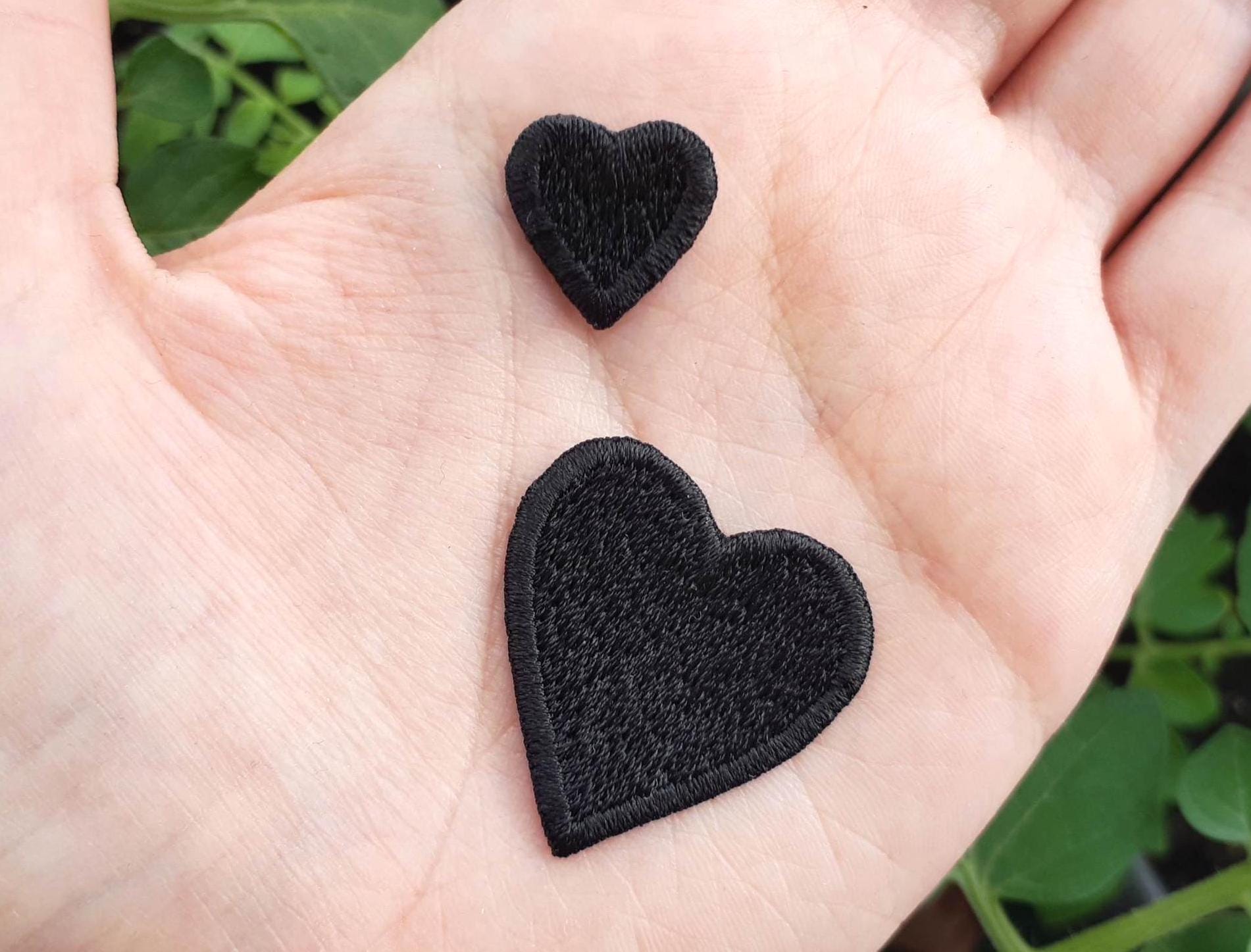 Iron-on Patch Black Hearts Small Tiny Iron-on Patch Applique 1 cm or 3 cm Goth Witch Y2K Aesthetic
