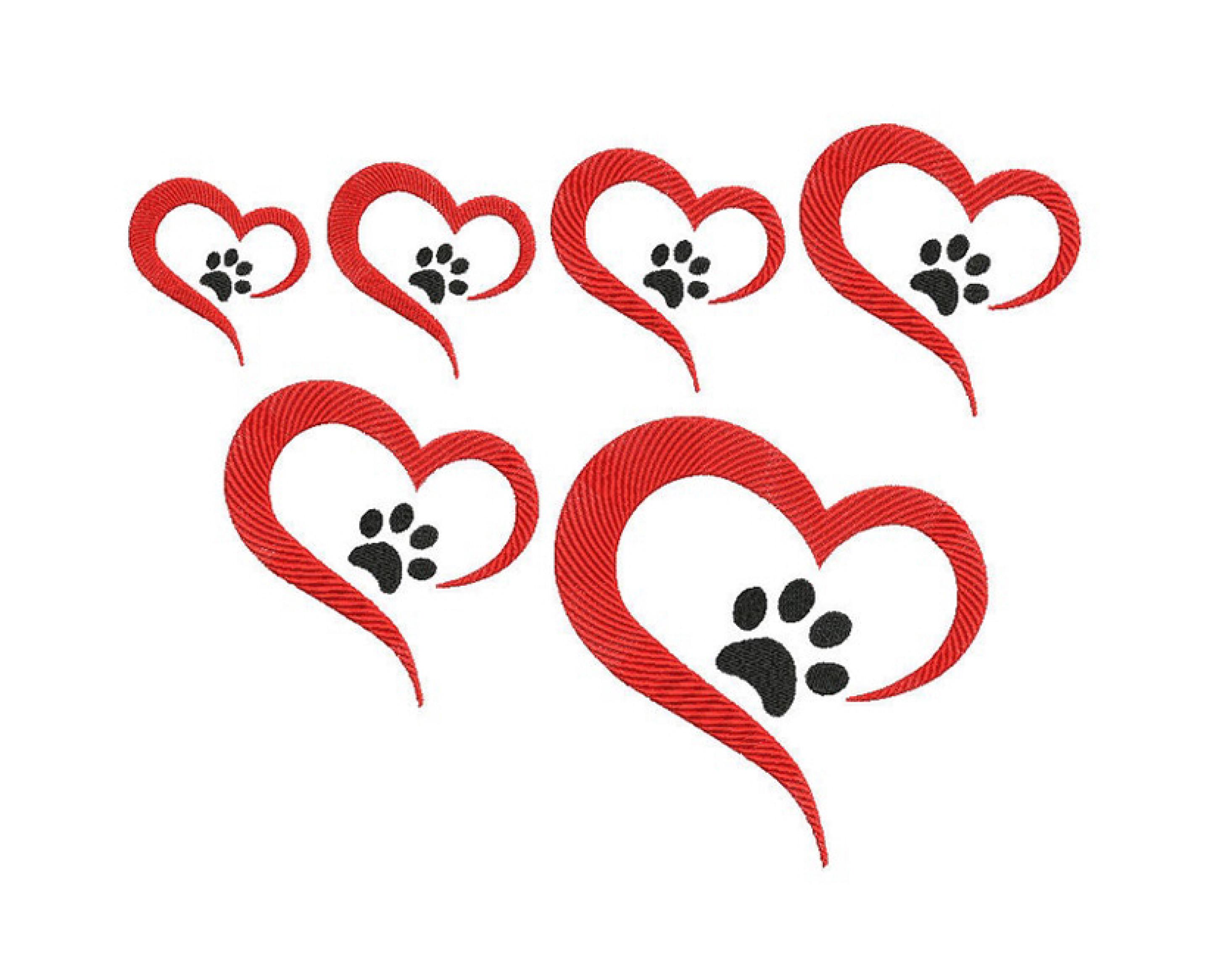 Embroidery file paw heart 6 sizes dog paw cat paw embroidery design dog mom, cat mom, dog or cat, pet