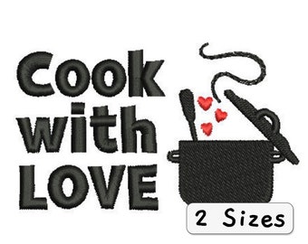 Stickdatei Kochen mit Liebe Embroidery Design Cook with Love Restaurant, Chef Koch für Küche für Schürze
