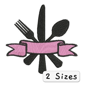 Stickdatei Küchenutensilien 2 Größen Embroidery Design Gabel Löffel Messer Restaurant, Chef Koch für Küche für Schürze Patch