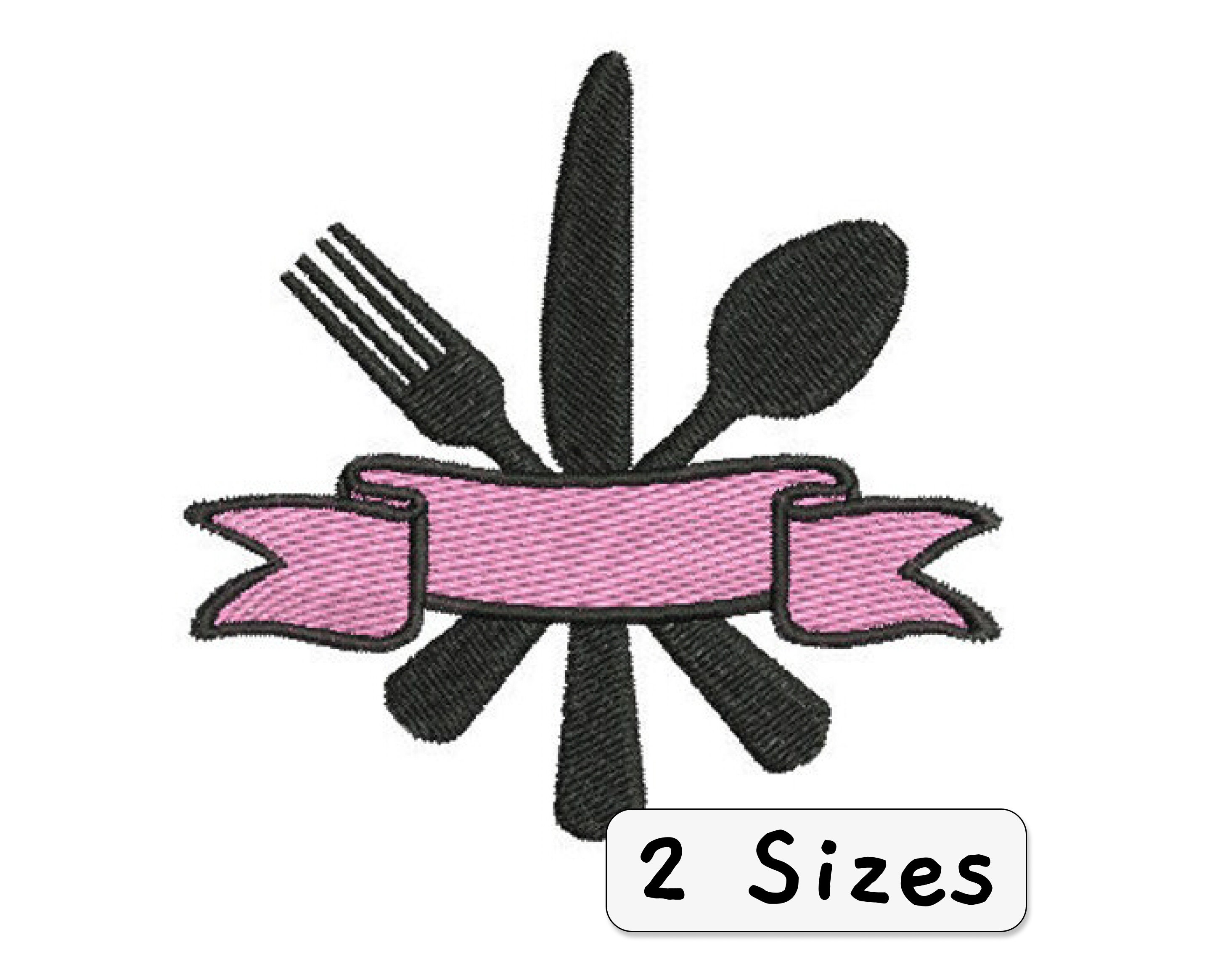 Embroidery Kitchen Utensils 2 Sizes Embroidery Design Fork Spoon Knife Restaurant, Chef Cook for Kitchen for Apron Patch