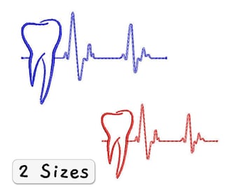 Embroidery File Tooth Heartbeat 2 Sizes Set Embroidery Design for Doctors for Dentists