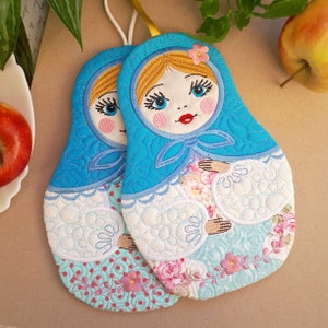 Oven Glove Matryoshka Coaster Pot Holder Russian culture F (blue+pink)