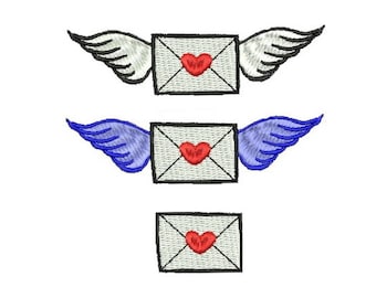 Embroidery File Love Letter Heart 3 Variations Set Embroidery Design Envelope Support, Kawaii Cute, Anime