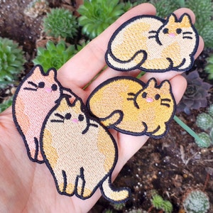 Opstrijkbare patch Kat Kawaii Zittend of Staande Zoet Schattig Klein Oranje - Pocket Kat Opstrijkbare patch Opstrijkbare patch