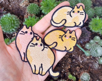 Iron-on Patch Cat Kawaii Sitting or Standing Sweet Cute Small Orange - Pocket Cat Iron-On Patch Iron-On Patch