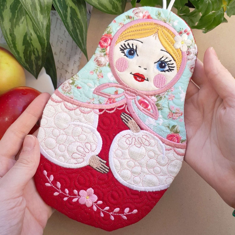 Oven Glove Matryoshka Coaster Pot Holder Russian culture H (blue+red)