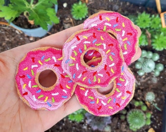 Opstrijkpatch Roze donut Opstrijkpatch Opstrijkpatch Appliqué Donut Schattig Amerikaans borduurwerk