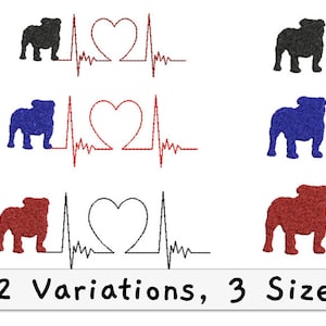 Embroidery file ECG heartbeat Embroidery Design English Bulldog British Bulldog Heartbeat, Dog, Pet, Dog Mama, Hundemama