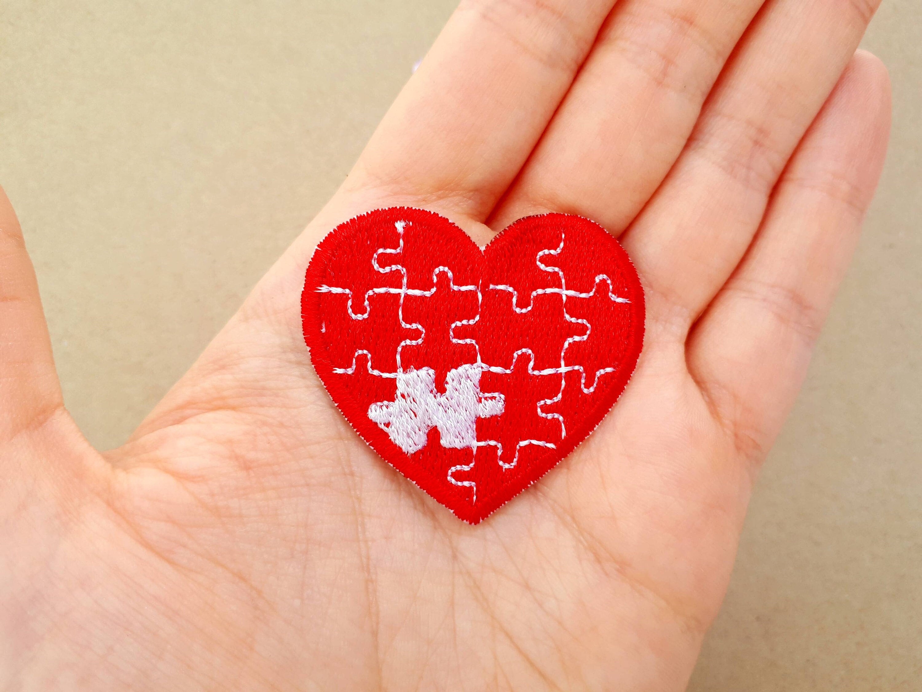 Iron-on patch heart with puzzle pieces iron-on patch applique kawaii