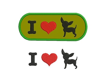 Stickdatei Applique Ich liebe Chihuahua Embroidery Design Welpen Hund Prager Rattler Silhouette Outline